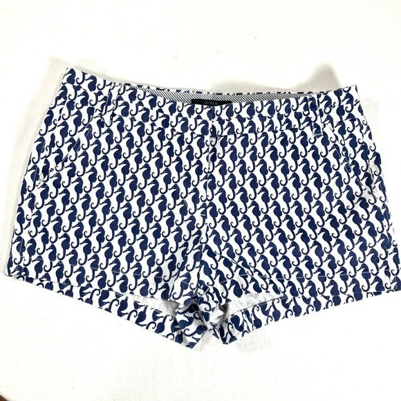 J. Crew Pants - J. Crew Chino Shorts Size 8 Blue Seahorse Print Cotton Casual Summer Cute
